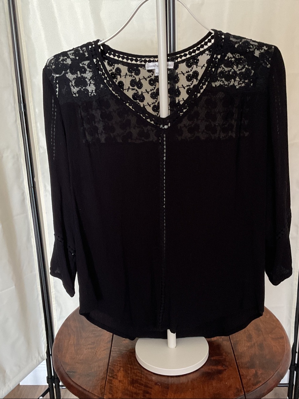 JohnPaulRichard Black Lace Yoke V-Neck Top